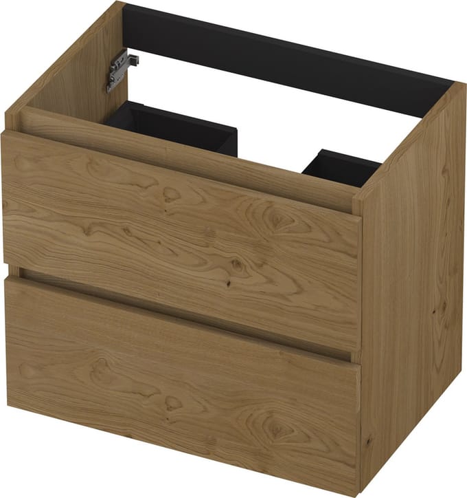 INK® wastafelonderkast 2 laden greeploos fineer eiken 60x52x40cm, natur