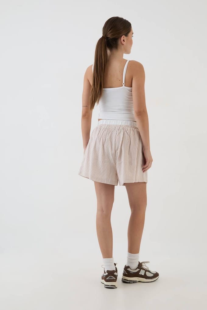 Dames Dsgn Studio Gestreepte Boxershort | Taupe | Maat: Medium