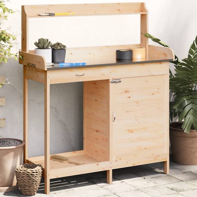 vidaXL - Oppottafel - met - kast - 110,5x45x124,5 - cm - massief - vurenhout