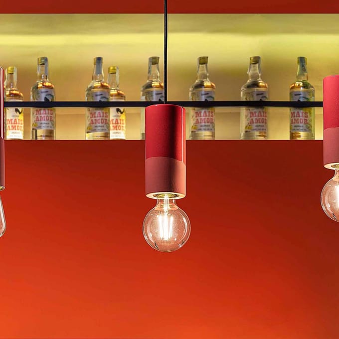 Ferroluce PI hanglamp, cilindervormig, Ø 8 cm, rood