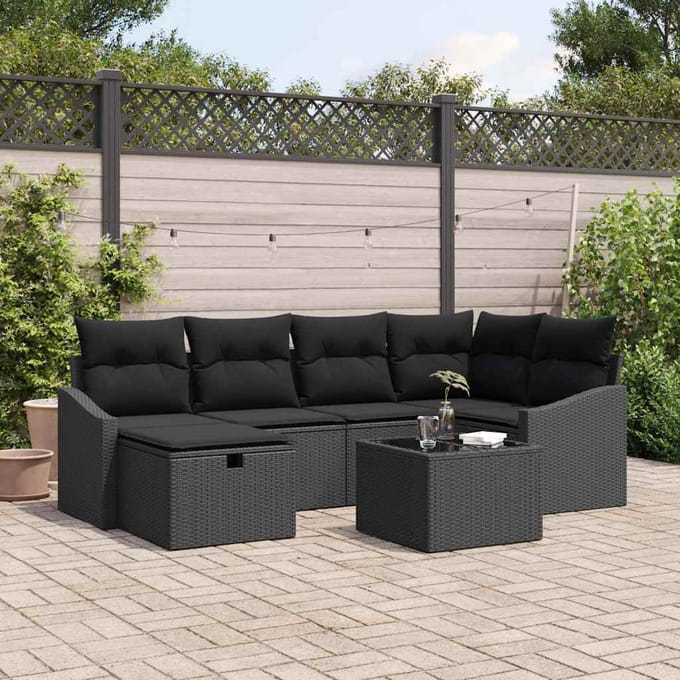 vidaXL - Bankstel - 7 - st - poly - rattan