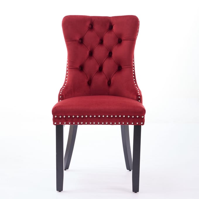 Bordeaux-Fluweel-Tweepersoons-Eetkamerstoel-Rubberhout-Frame-Woonkamer