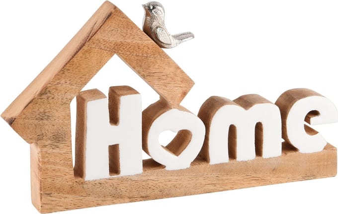 Dekoratief | Deco 'Home', naturel/wit, hout, 25x3x15cm | A248354