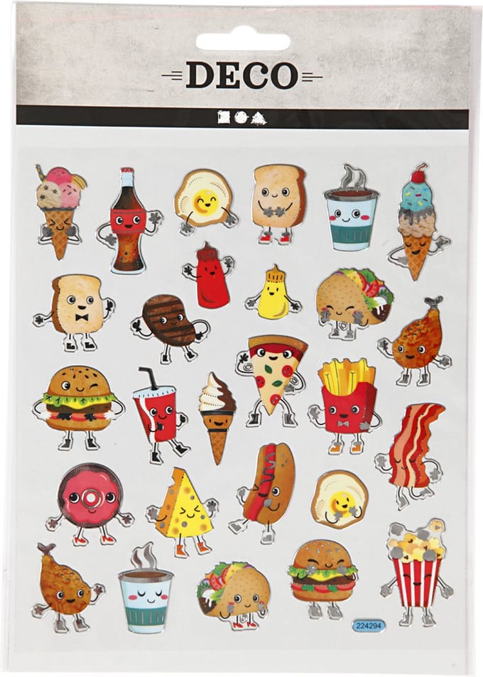 Stickers, fast food, vel 15x16,5 cm, 1 vel