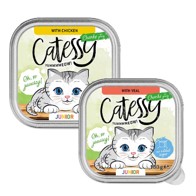 32x 100g Catessy Junior Hapjes in Saus Mix (2 soorten) nat kattenvoer