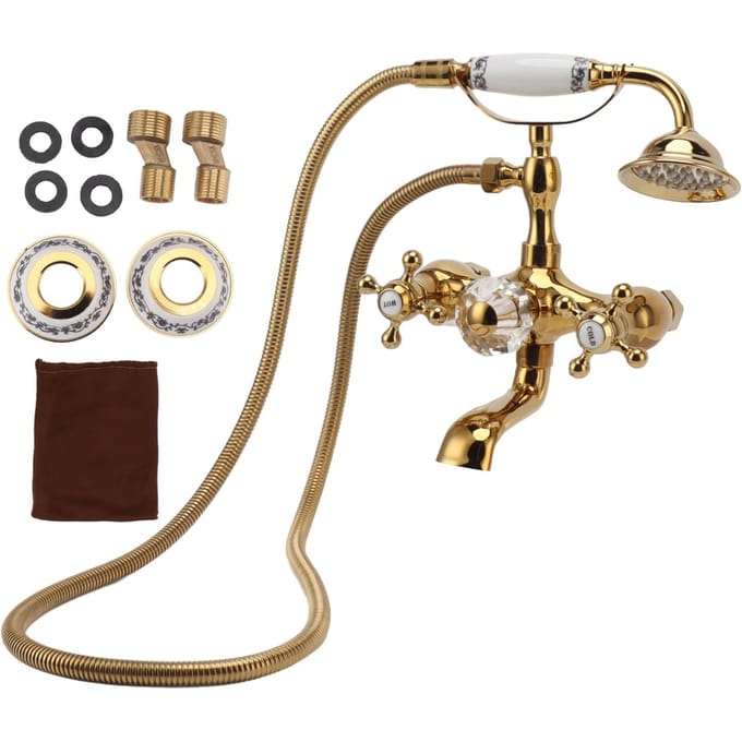 Antiek Messing Douchesysteem Wandmontage Messing Handdouche met Kruisgreep Bad beige
