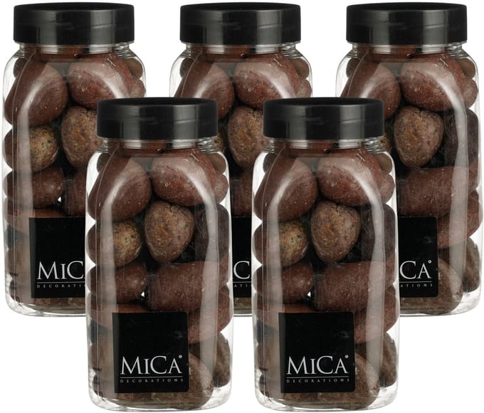 Mica Decorations decoratie stenen - 5x - groot - 650ml - bruin mix - hobby steentjes - sier stenen