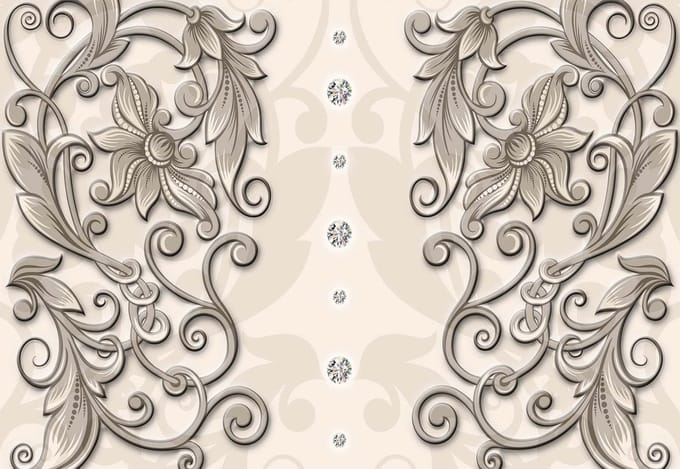 Fotobehang Floral Pattern Pewter | XXL - 312cm x 219cm | 130g/m2 Vlies