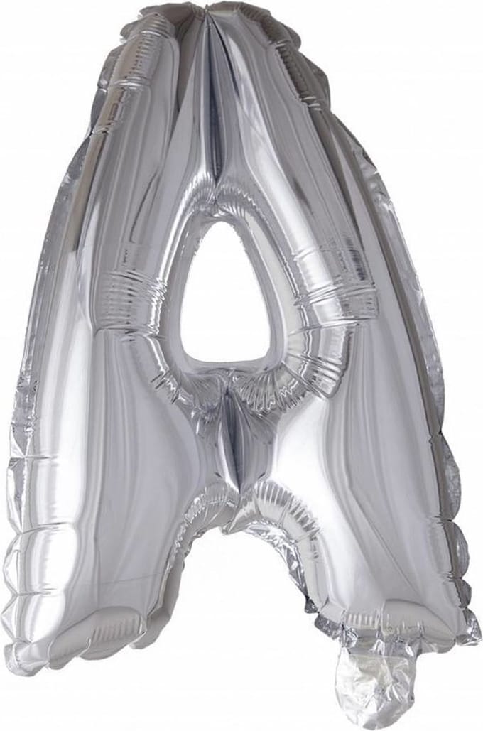 Folie Ballon Letter A Zilver 41cm met Rietje