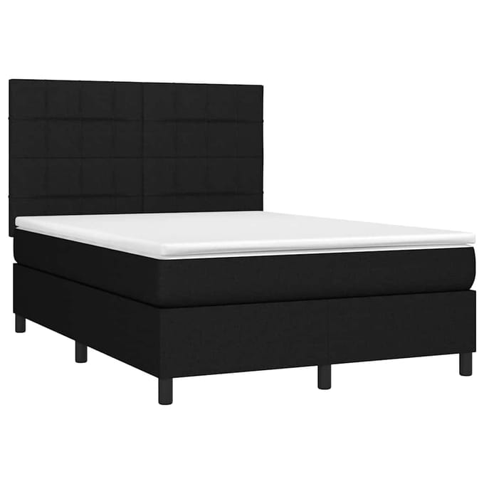 vidaXL - Boxspring - met - matras - en - LED - stof - zwart - 140x200 - cm