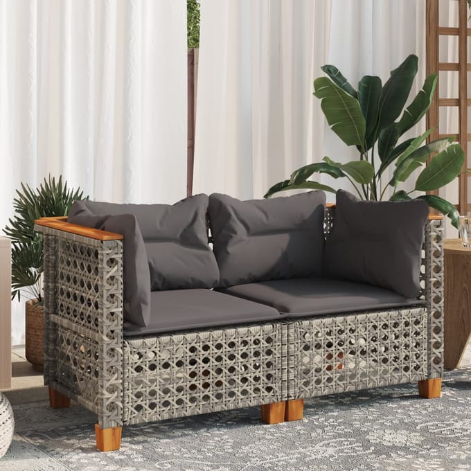 vidaXL - Tuinhoekbanken - 2 - st - met - kussens - poly - rattan - grijs