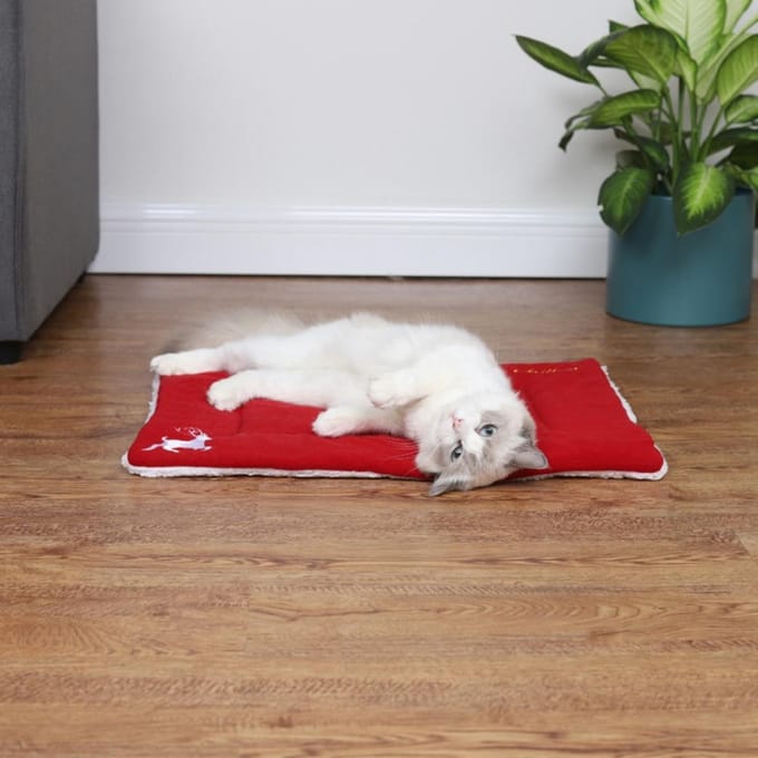 Kerstthema Huisdier Kat Hond Bed Mat Kussen Zacht Warm Dik Kennel Kooi Sofa Mat voor Klein Middelgroot Groot rood