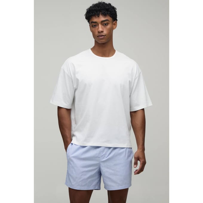Oversized Boxy T-shirt & Boxy Gestreepte Korte Loungewear Set | Blue | Size Medium