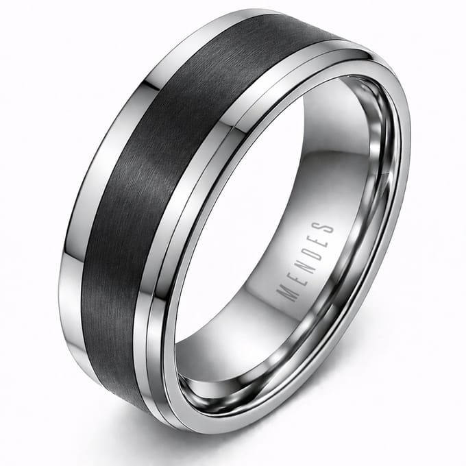 Wolfraam heren ring Geborsteld Zwarte Streep 8mm-20mm