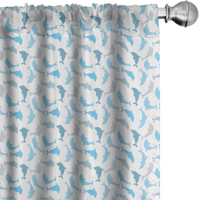 ABAKUHAUS Dolfijn-Gordijnset 2x – Mikrofaser, halfdonker, Blauw