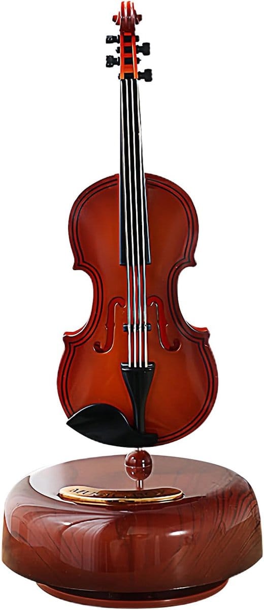 Musiin Rotating violin music box creative retro desktop ornament simulation model (brown)