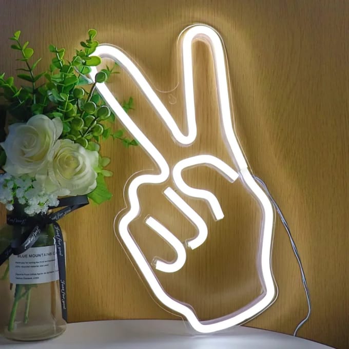 ZoeZo Neon Wandlamp Peace - Neon verlichting - Sfeerverlichting - LED lamp - Neonlicht - Neon Sign - USB - Wit