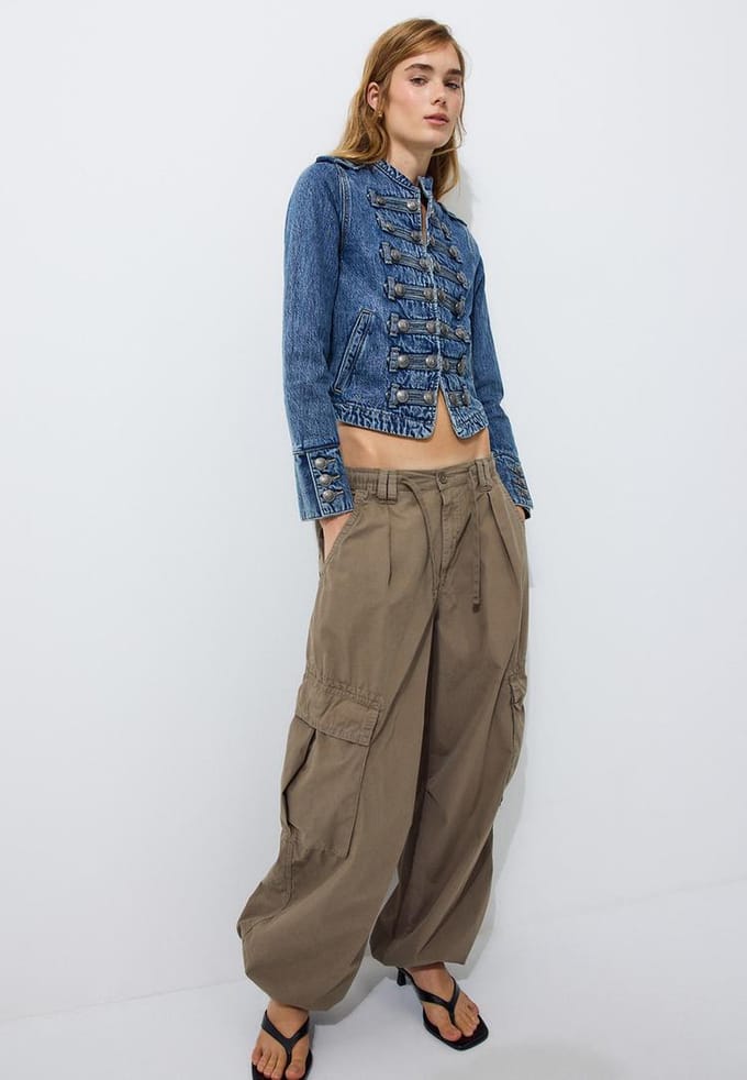 Stradivarius Denim jas met knopen 100% katoen  OVERGEVERFDE DENIM WASSING S