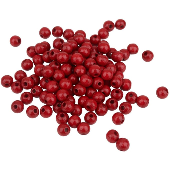 Houten kralen, Ø 6mm, ca. 125 stuks - Rood