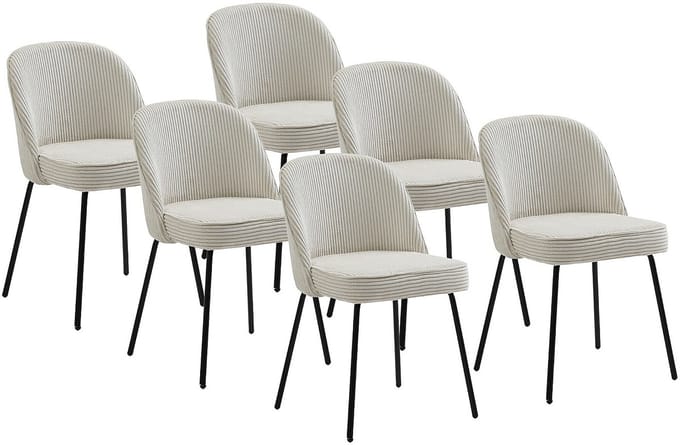 Vente-unique Set van 6 stoelen van ribfluweel en zwart metaal - Crèmewit - ALPALI