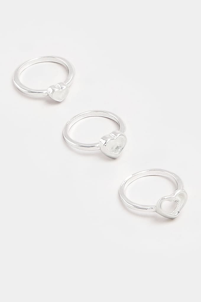 Yours 3Pack Zilverkleurige Diamanten Hartvormige Ringensize One Size