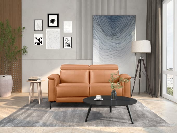 Lund-2Zitsbank - 1 Handmatige Relax - Cognac PU