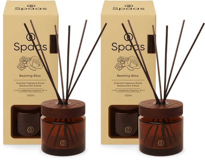 Spaas Reed diffuser - Set van 2 Geurstokjes - Blauwe bessen en Rozen - 150ml - Refill concept - Beaming Bliss