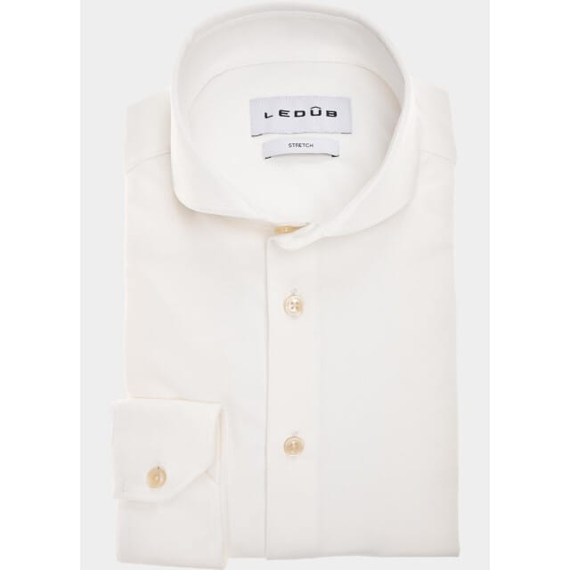 Ledûb Overhemd Wide-Spread Solid Color Stretch Antiekwit / male