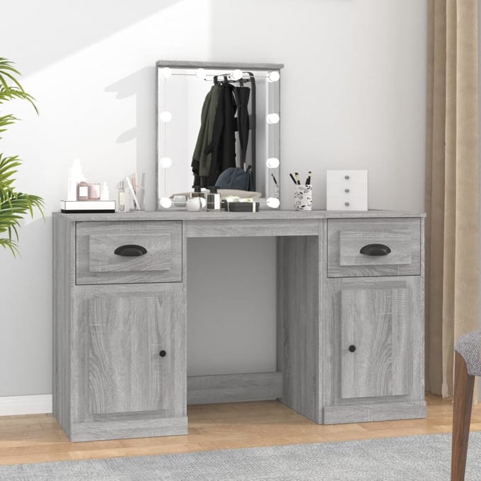 vidaXL - Kaptafel - met - LED-verlichting - 130x50x132,5 - cm - grijs - sonoma - eiken
