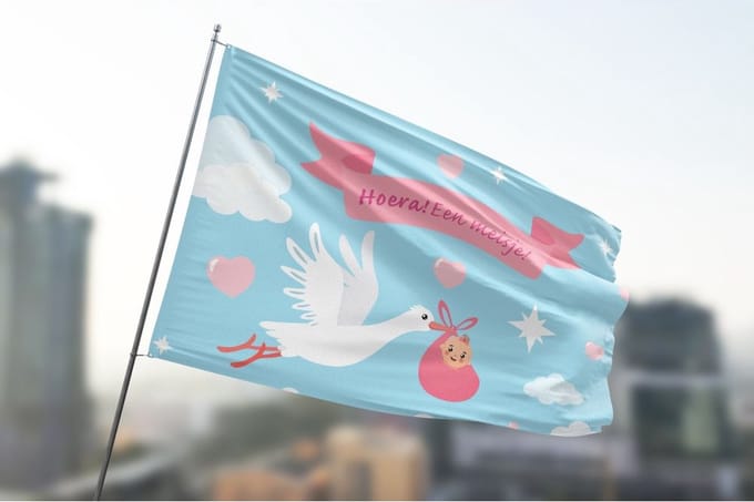 Hoera Een Meisje vlag -2 100x150cm