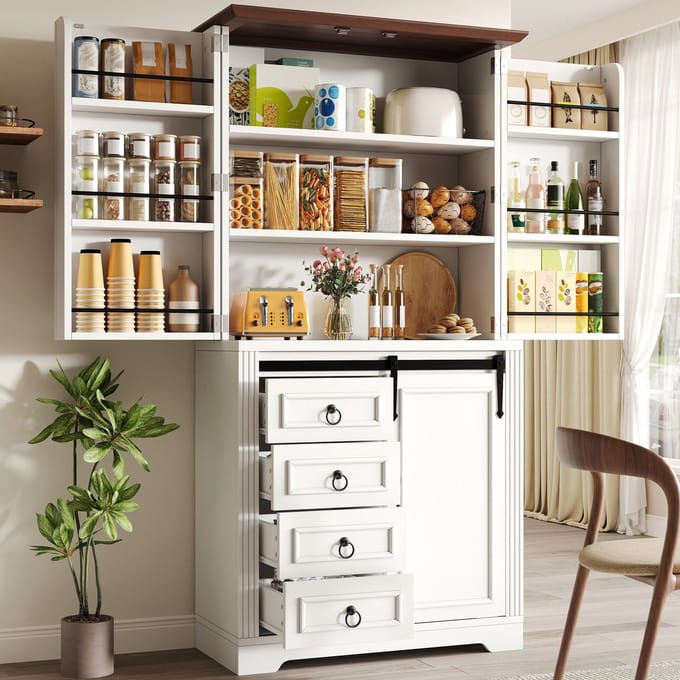 Sweiko Keukenkast - Dressoir - Snackrek - Kantelbeveiliging - Softclose - 4 lades - Verstelbare planken - Wit