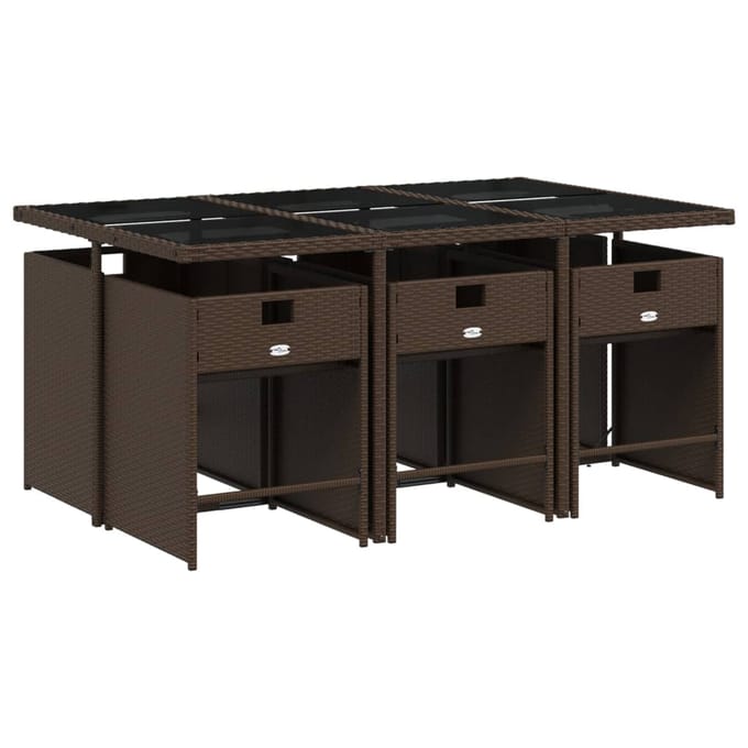vidaXL - 7-delige - Tuinset - met - kussens - poly - rattan - bruin