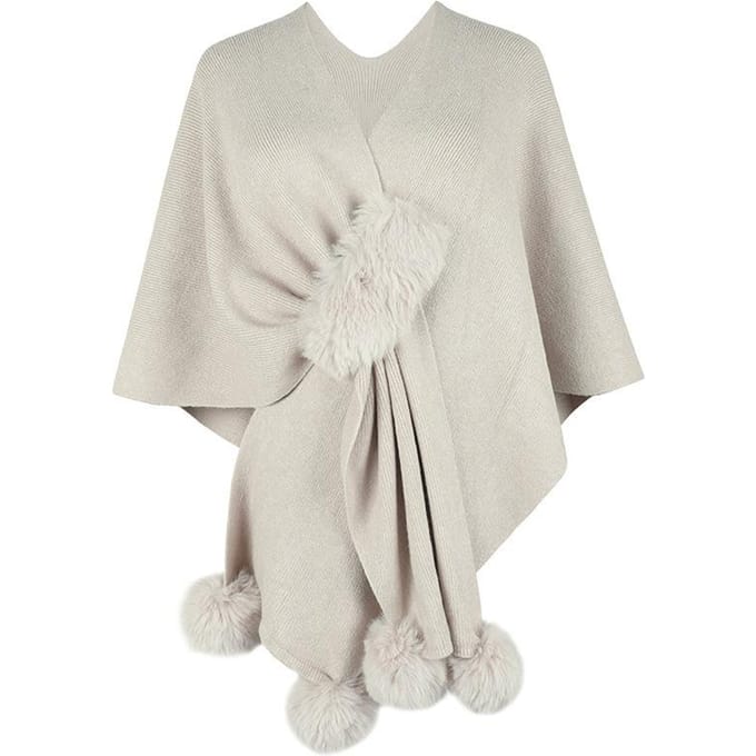Femmes hiver mode couleur unie boule de fourrure Cape pull châle tricot chaud tricot chaud One size abricot