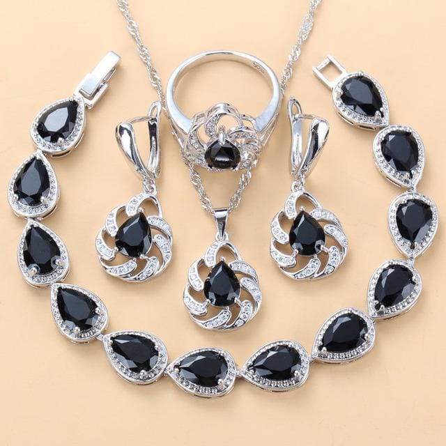 Ensemble pour femme Pendentif Saphir Bleu Boucles d'oreilles Collier et Bague 8 gray