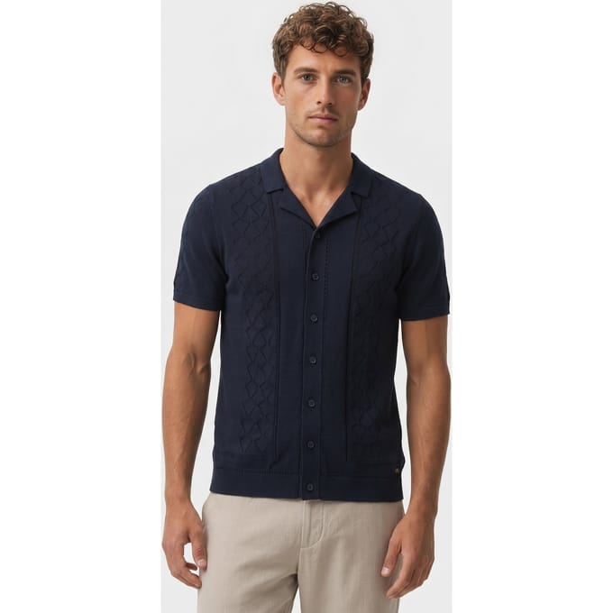 No Excess Pullover Short Sleeve Full Button Polo Solid Jacquard Night Größe: XXL | Casual hemden Outlet | Herren | Schwarz