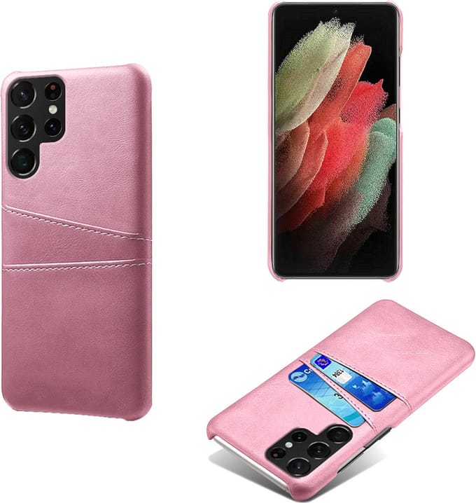 Backcover met Opbergvakjes + PMMA Screenprotector voor Galaxy S22 Ultra _ Roze Goud