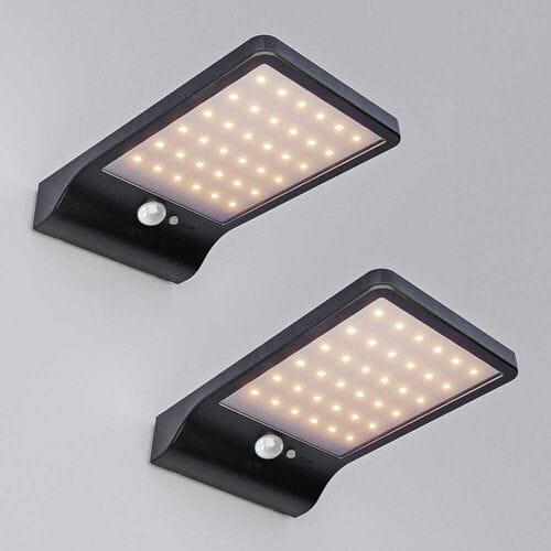 HOFTRONIC Set van 2 Macon - LED Solar Wandlampen - slim design - met PIR bewegingssensor  - Zwart -  Warm wit licht - 36 LEDs - IP44