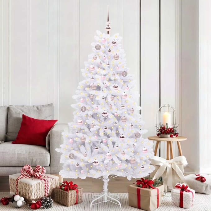 vidaXL - Kunstmatige - Hinged - Kerstboom - Wit - 180 - cm - PVC - en - Staal