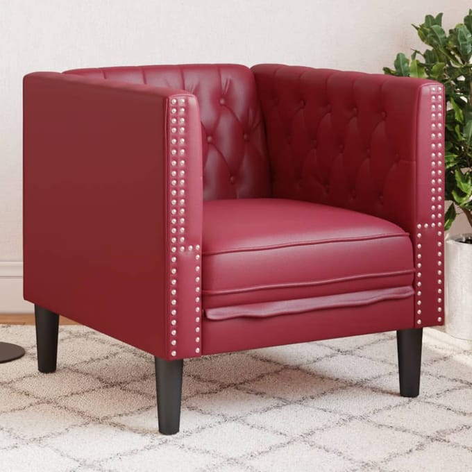 vidaXL - Fauteuil - Chesterfield-stijl - kunstleer - wijnrood