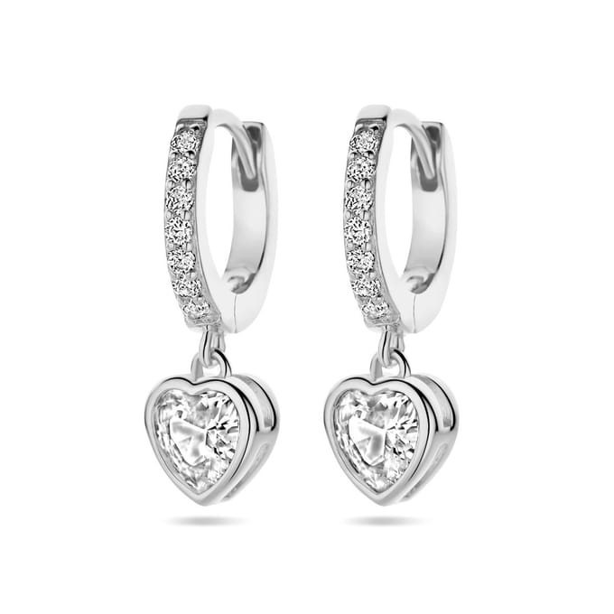 Zilver Gerhodineerd Oorringen Hart Zirkonia 1338773