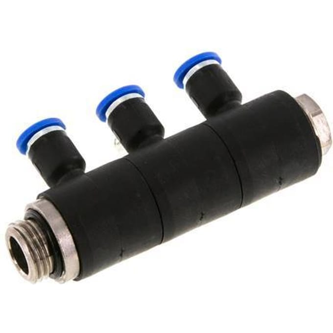 4mm x G1/4'' 3-way Manifold Messing/PA 66 Insteekfitting Buitendraad Draaibaar NBR