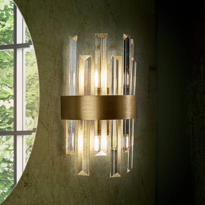 Schuller Valencia Wandlamp Grace, 2-lamps, goudkleurig, ijzer, glas