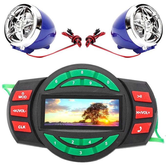 Waterdichte LCD Motorfiets MP3-speler BT FM-radio Luidspreker met Telefoon Opladen blue