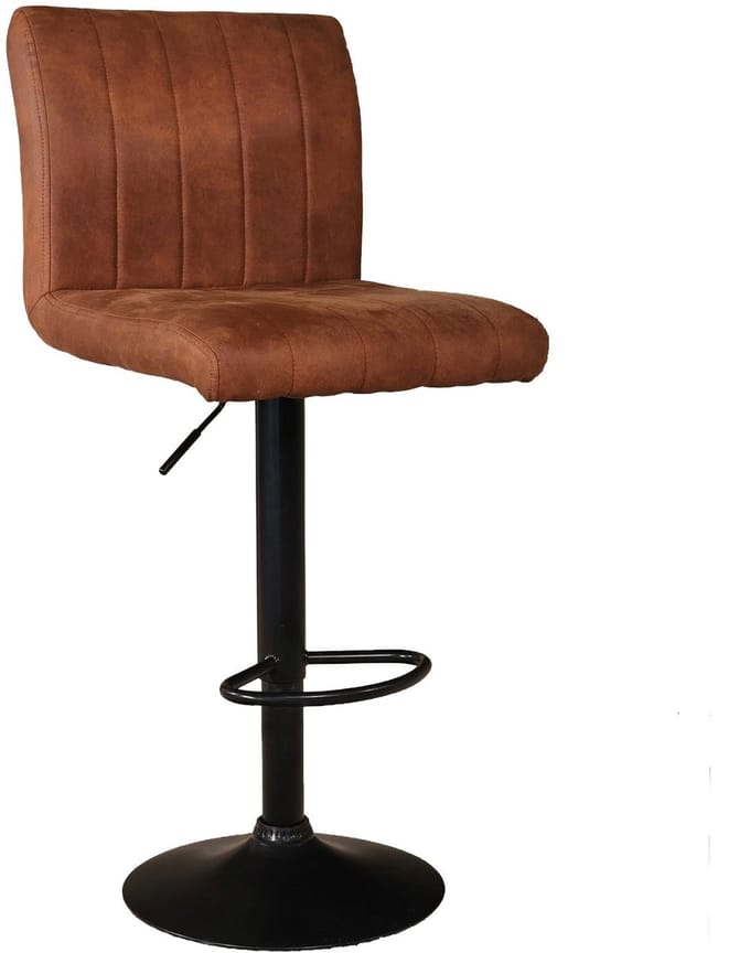 Barkruk Anel met rugleuning: cognac barstoel met zwart onderstel