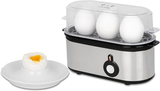 KAD® Eierkoker Electrisch - Eierkoker -Automatic Shut-off & Timer- Wit/Zwart - 21cm x 9cm x 14cm