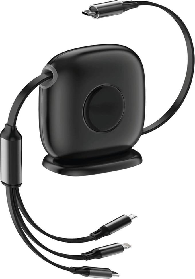 Uitrolbare USB C Kabel - 1.7M - USB C naar geschikt voor Apple Lightning naar USBC , USB-C naar USB-C en USB-C naar Micro USB - Snellader Oplader Kabels - Oplaadkabel