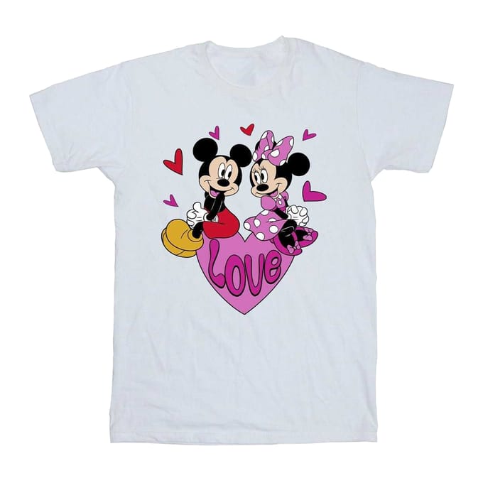 Disney Heren Love Mickey & Minnie Mouse Harten Katoenen T-Shirt (Wit)