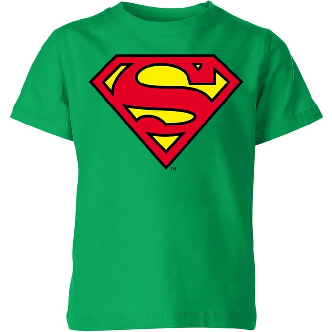 Official Superman Shield Kids' T-Shirt - Green - 146/152 (11-12 jaar)
