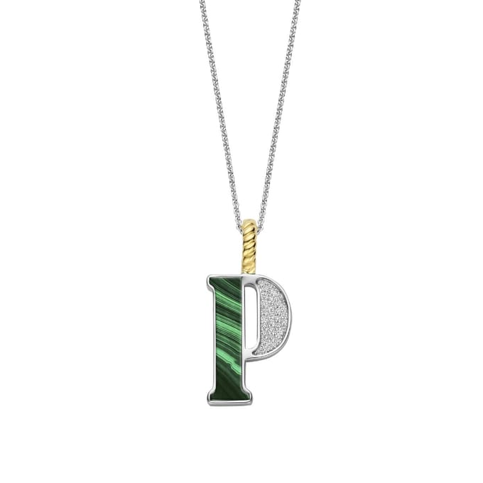 TI SENTO Dames Hanger - 925 zilver - Letter P - Malachiet - 6840MA_P