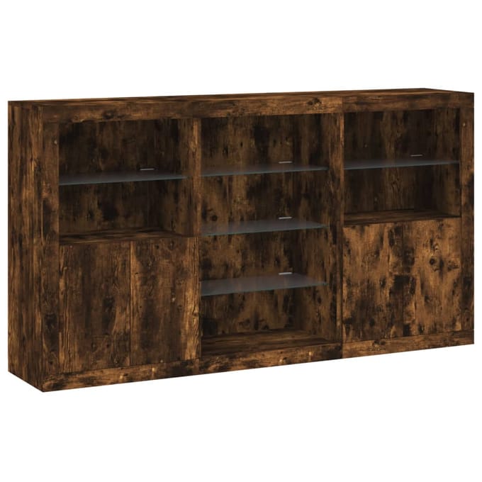 vidaXL - Dressoir - met - LED-verlichting - 181,5x37x100 - cm - gerookt - eikenkleur